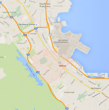 the service area covered by our plumbers in Millbrae, California